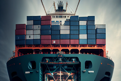 large cargo ship with containers port generative ai e1701537326366